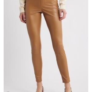 HUE Women's Dark Brown Camel Leather Leggings